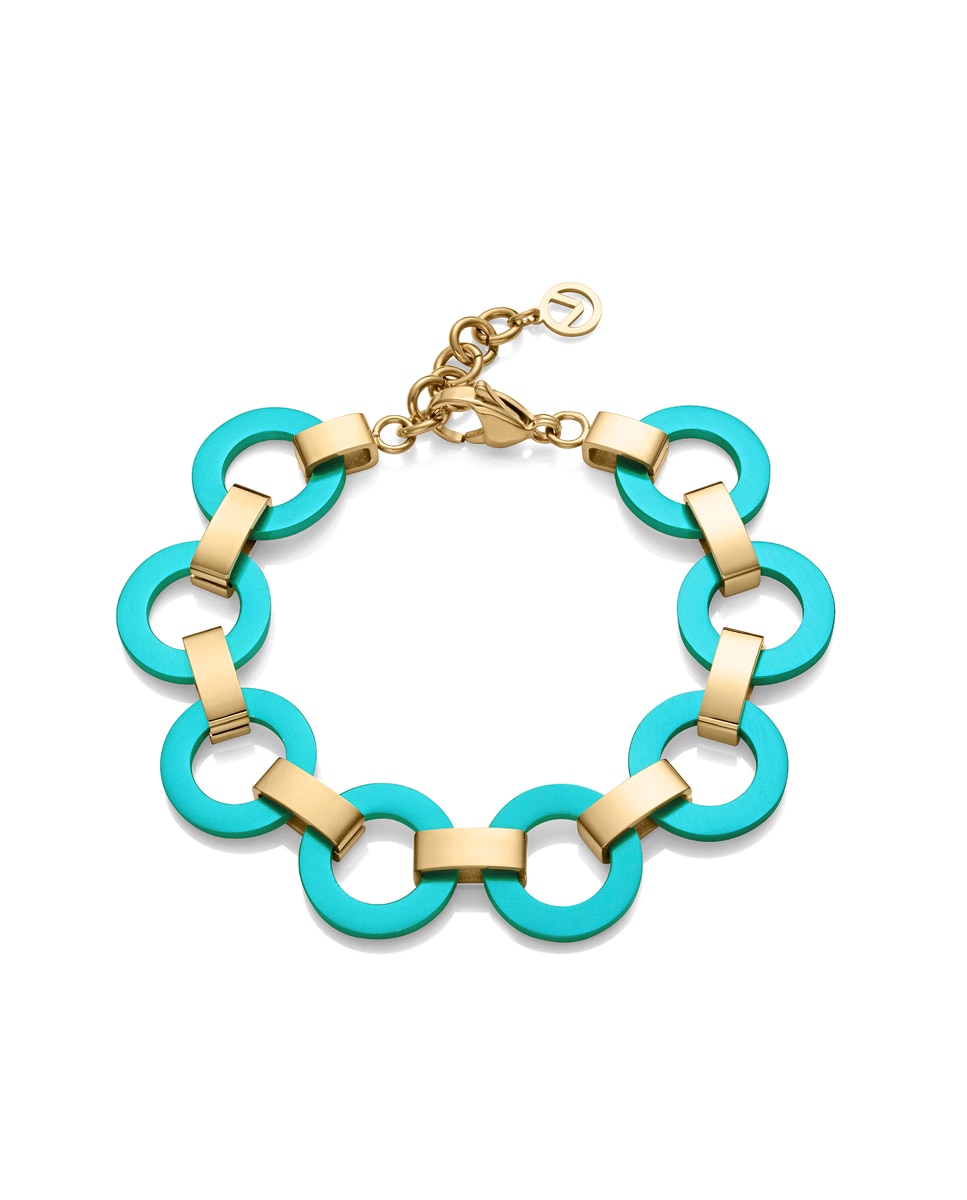 Imagen 0 de Pulsera con eslabones de mujer colors de acero ip dorado con aros de aluminio verde Azul / Verde