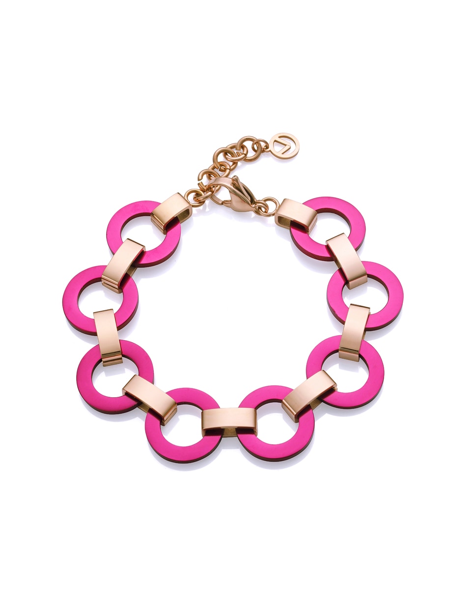 Imagen 0 de Pulsera con eslabones de mujer colors de acero ip rosa con aros de aluminio fucsia Rosa