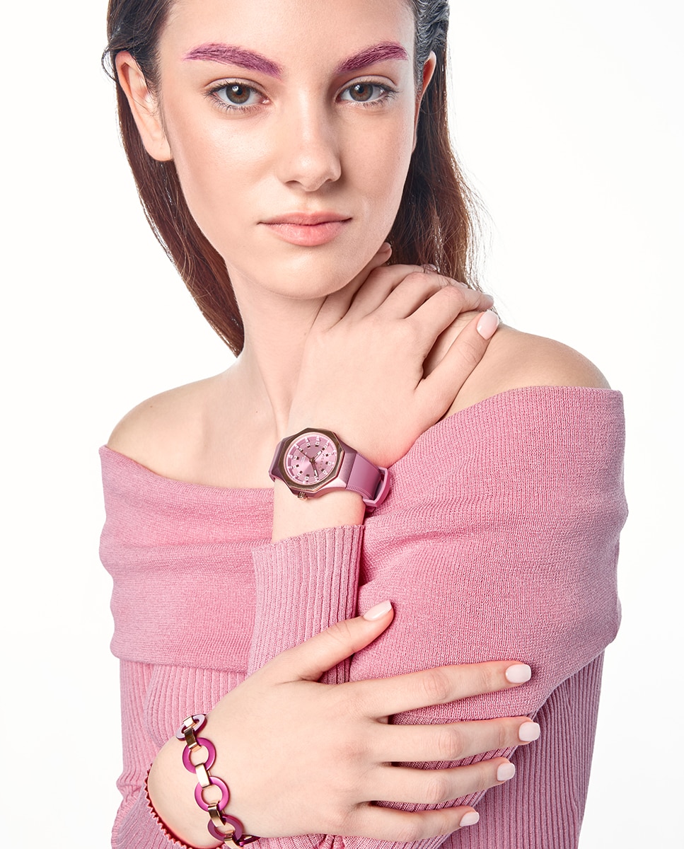 Pulsera con eslabones de mujer colors de acero ip con aros de aluminio fucsia - Viceroy - Rosa Rosa-2