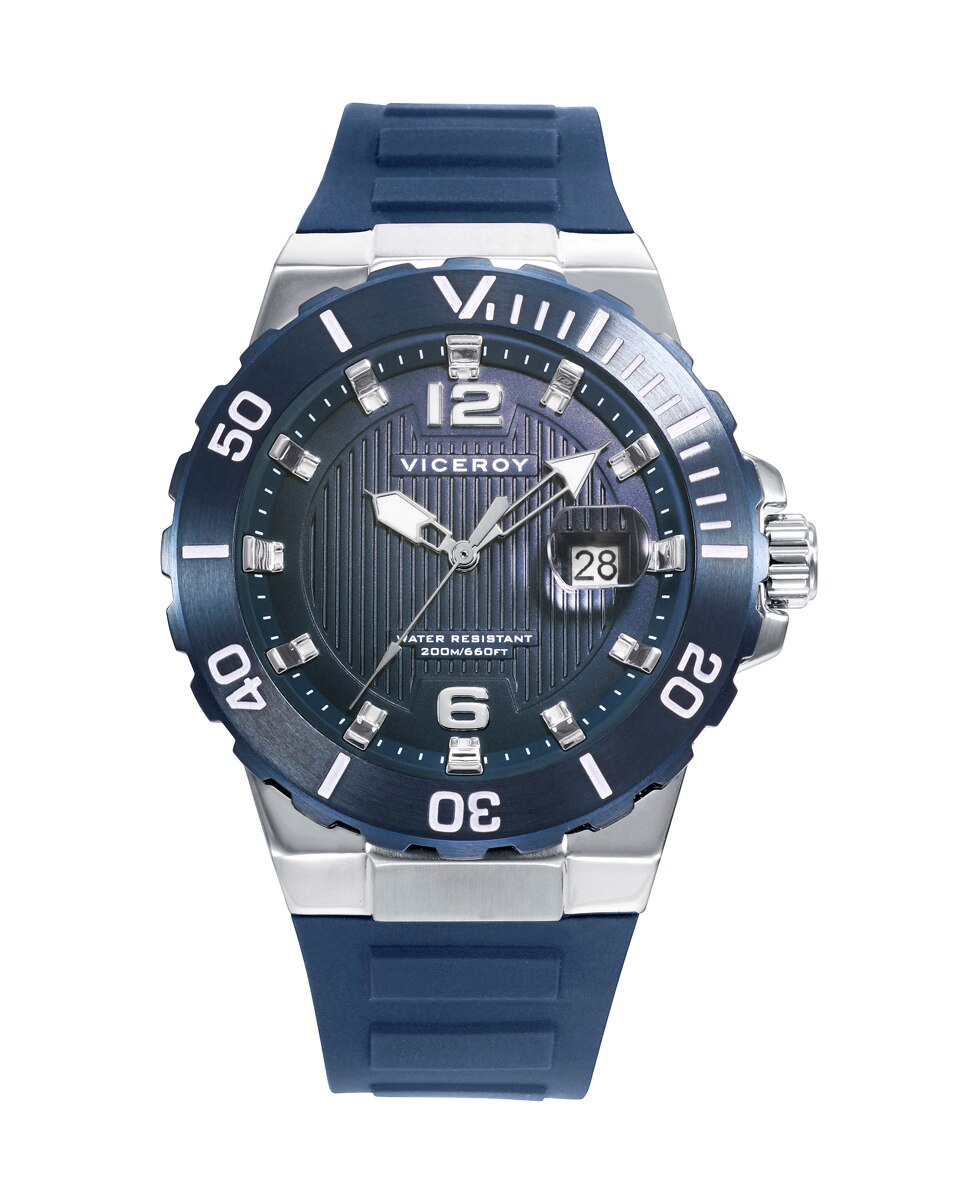 Reloj analógico de hombre heat con caja de acero con bisel ip azul y correa silicona azul
