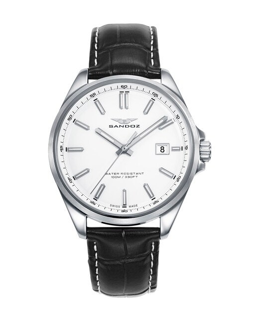 Imagen 0 de Reloj de hombre Casuel caja de acero y correa de piel negra