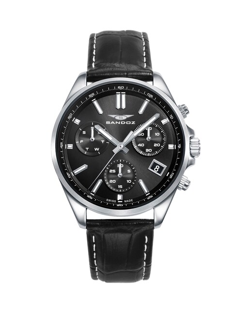 Imagen 0 de Reloj de hombre Casuel caja de acero y correa de piel negra