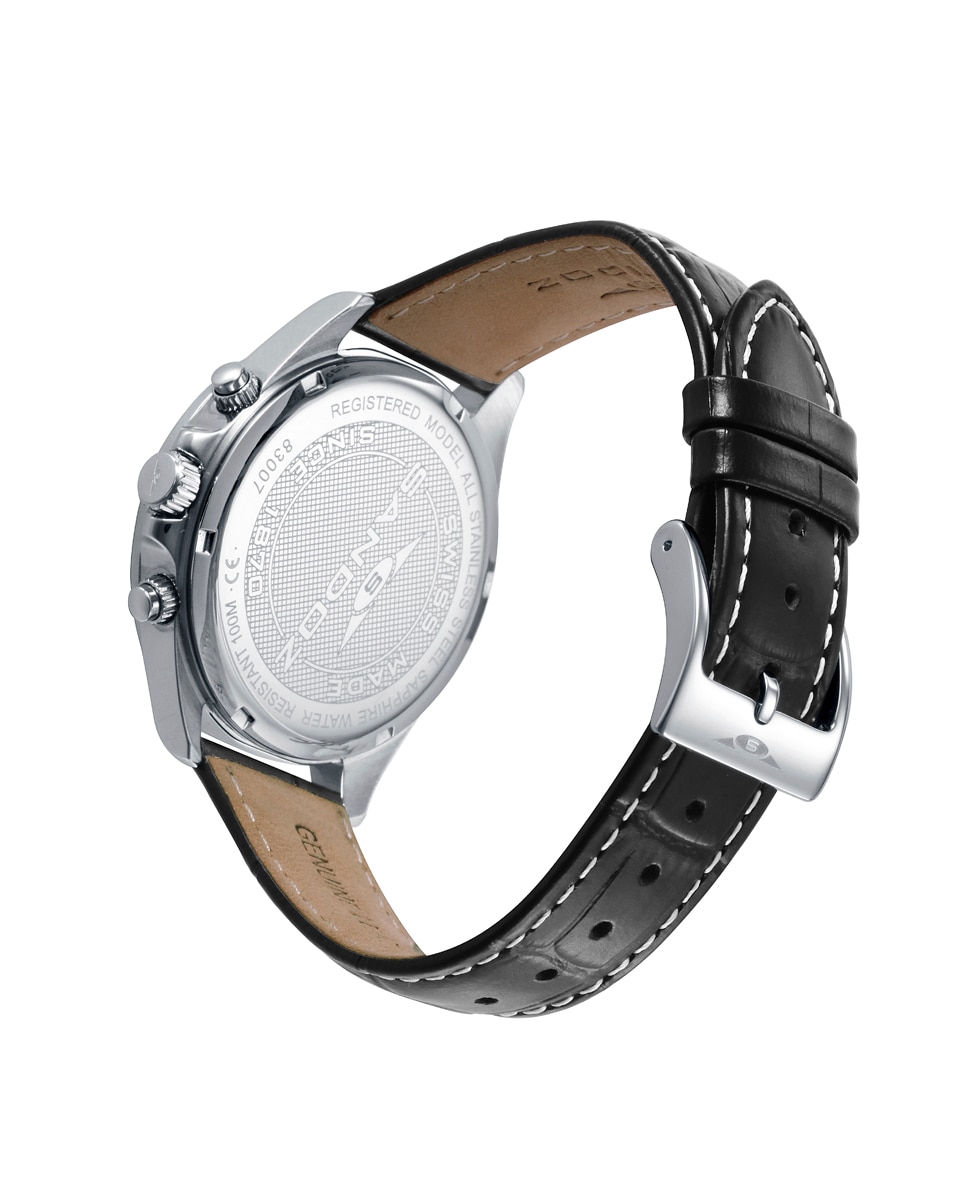 Reloj de hombre casuel caja de acero y correa de piel negra - Sandoz - Negro Negro-2