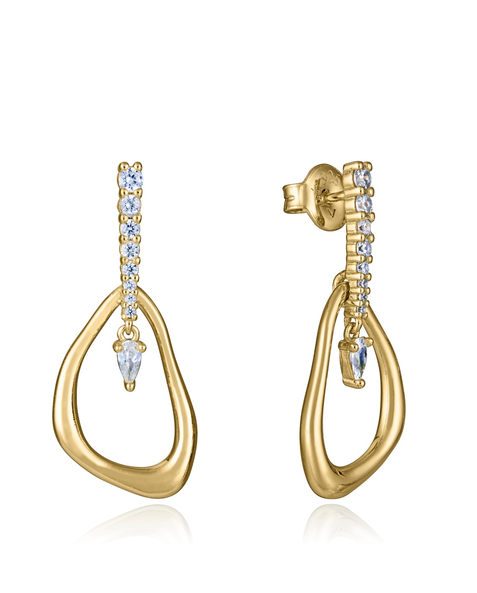 Pendientes de plata de primera ley elegant con baño de oro y fila de circonitas y colgante - Viceroy - Dorado Dorado-1