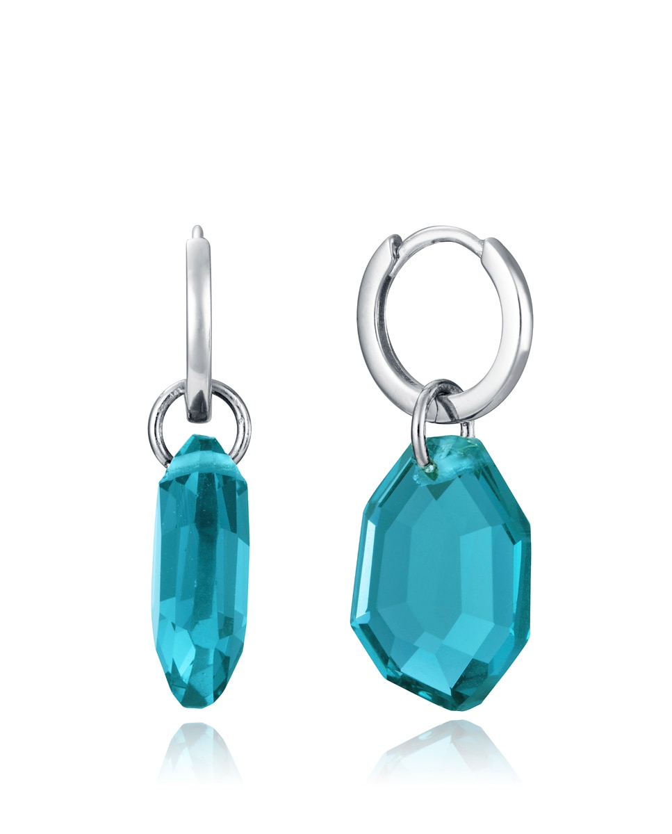 Pendiente de plata de primera ley elegant con baño de rodio y aro con golgante de cristal - Viceroy - Azul Azul-1