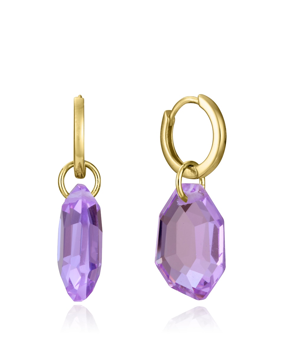 Pendiente de plata de primera ley elegant con baño de oro y aro con colgante de cristal - Viceroy - Morado Morado-1