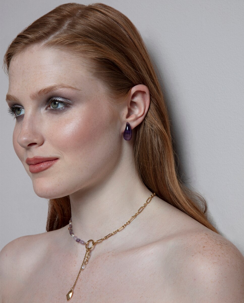 Pendientes de mujer chic de acero ip dorado y piedra natural - Viceroy - Morado Morado-2