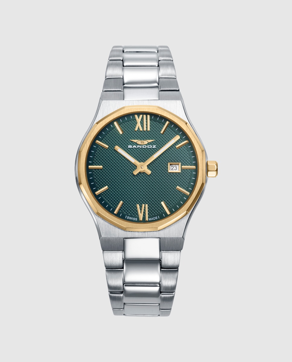 Reloj de mujer caja de acero con bisel ip dorado y brazalete de acero - Sandoz - Plateado Plateado-1