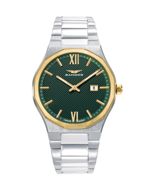 Imagen 0 de Reloj de hombre caja de acero con bisel en Ip dorado y brazalete de acero
