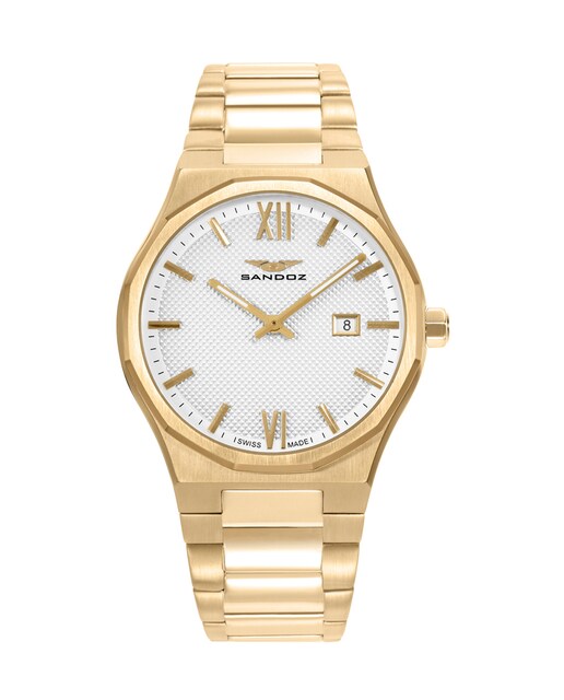Imagen 0 de Reloj de hombre con caja y brazalete de acero Ip dorado