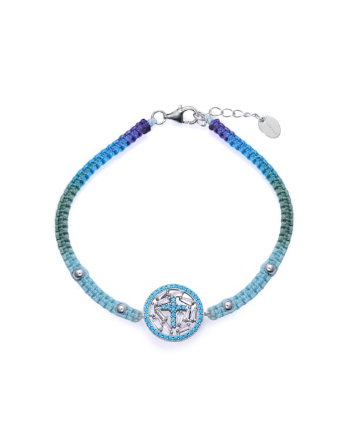 Imagen 0 de Pulsera de niña plata de primera ley con baño de rodio y colgante con cruz
