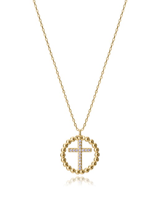 Imagen 0 de Collar de niña plata de primera ley con baño de oro y cruz