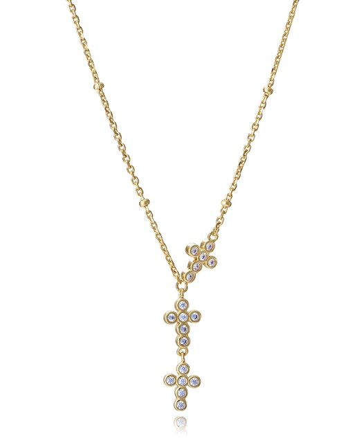 Imagen 0 de Collar de niña de plata de primera ley con baño de oro y tres cruces