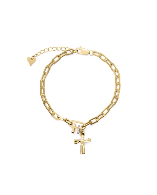 Imagen 0 de Pulsera de niña plata de primera ley con baño de oro y cruz colgante