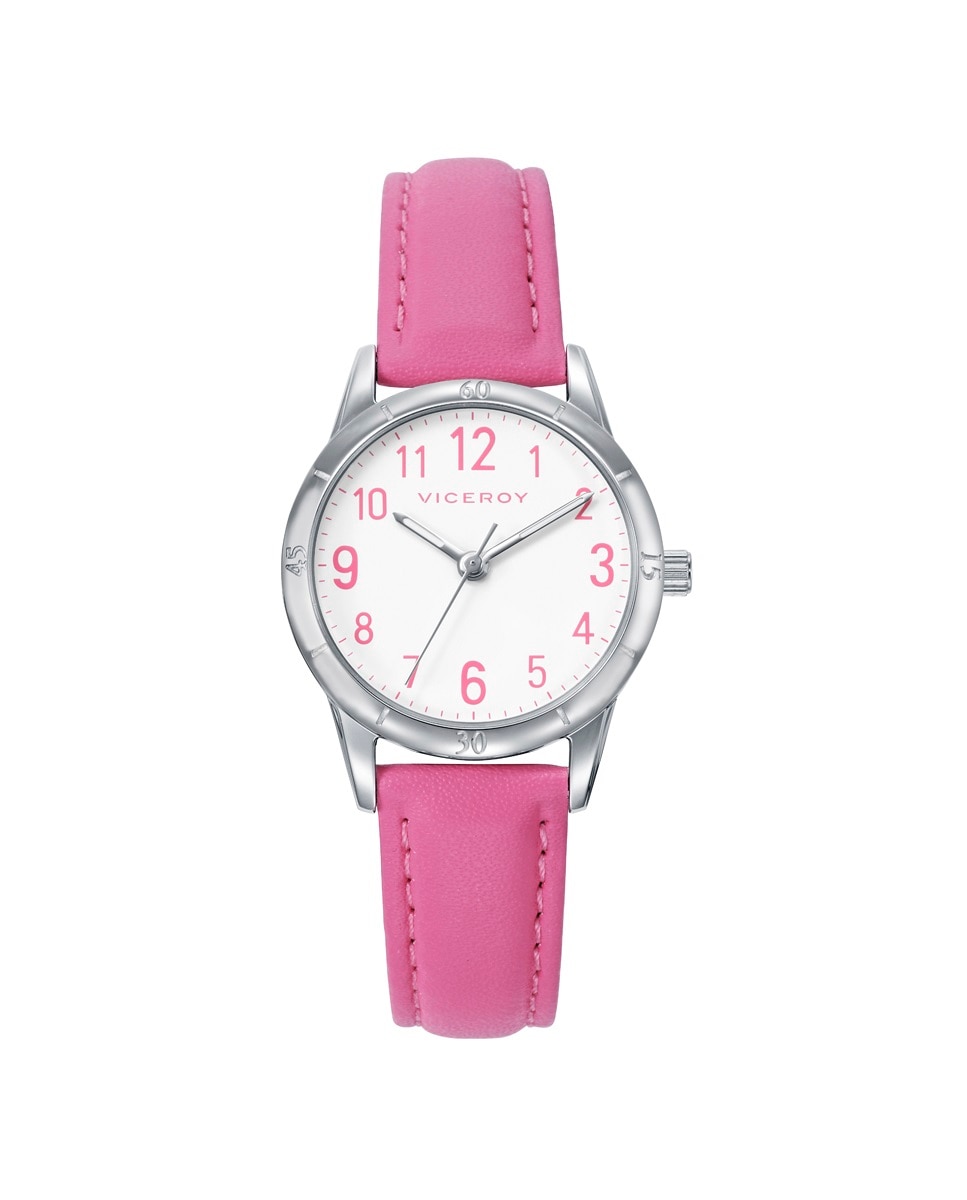 Imagen 0 de Reloj infantil caja de acero con correa de piel rosa y pulsera de regalo Rosa
