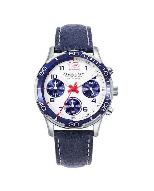 Imagen 0 de Reloj de niño caja de acero y correa de piel sintética azul con pulsera de regalo