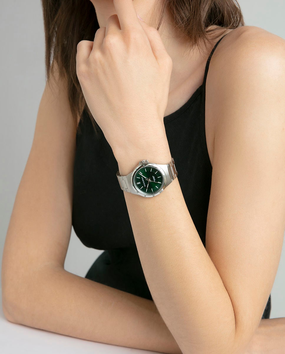 Reloj de mujer con caja y brazalete de acero Plata-3