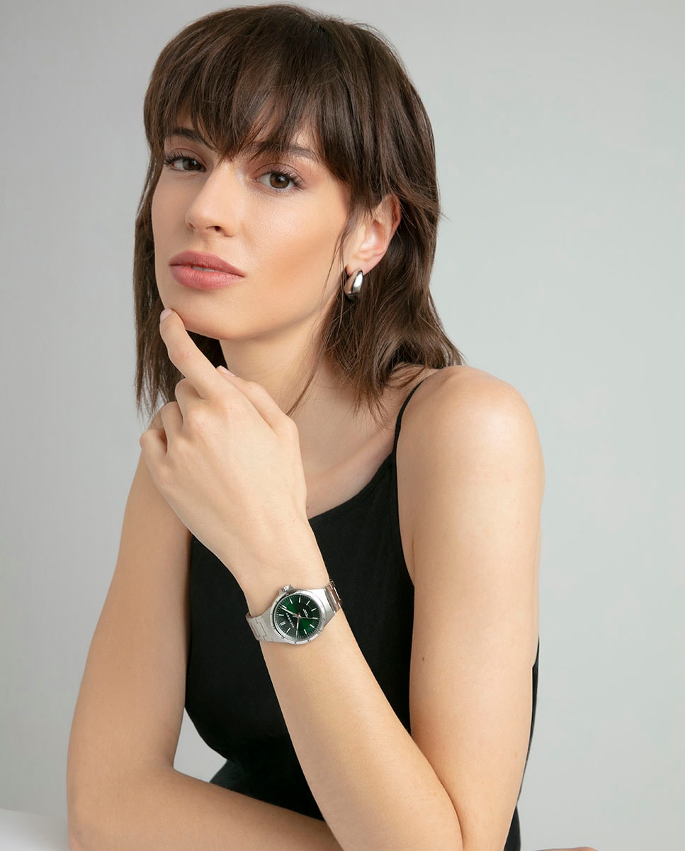 Reloj de mujer con caja y brazalete de acero Plata-4