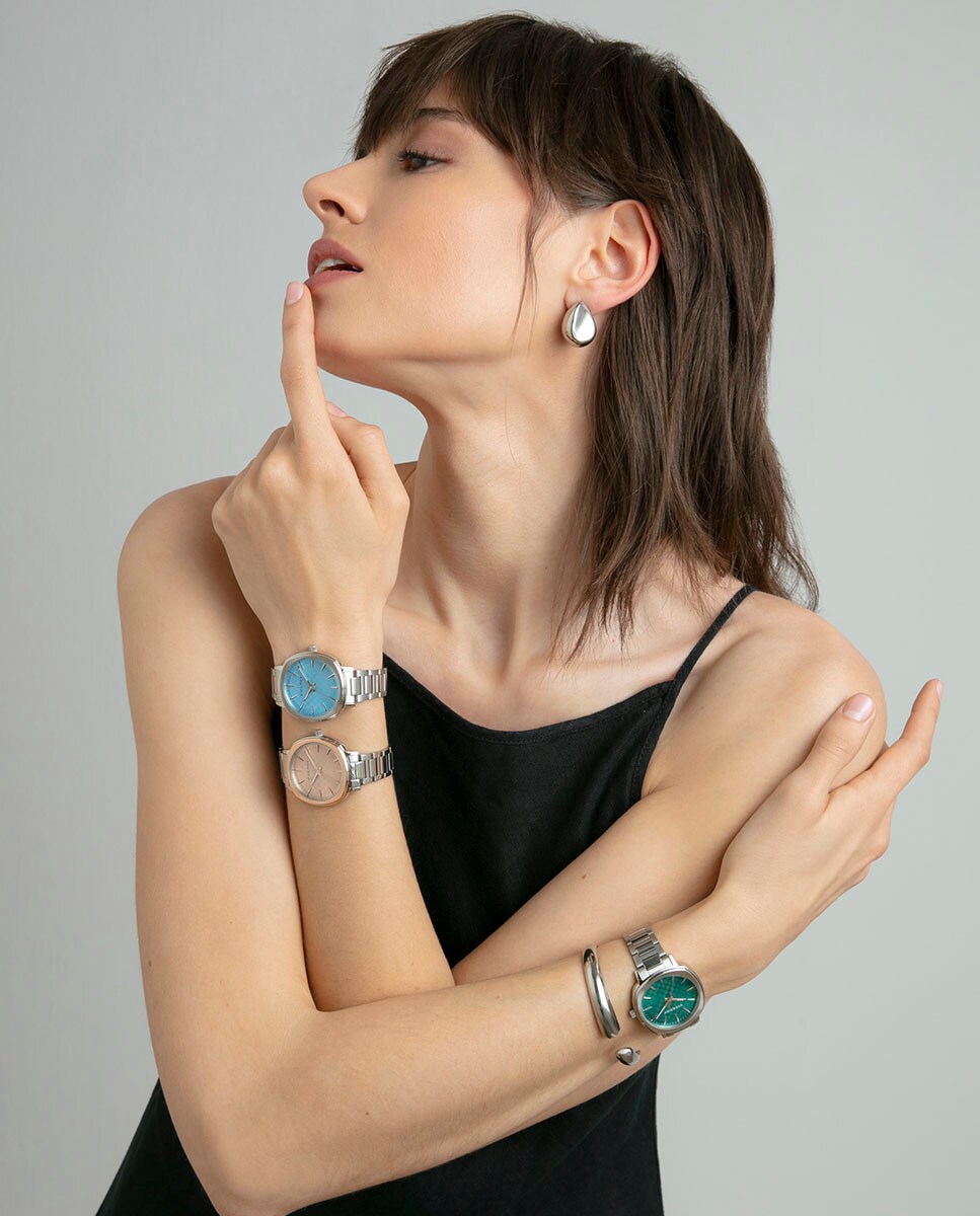 Reloj de mujer con caja bitono de acero e Ip rosa y brazalete de