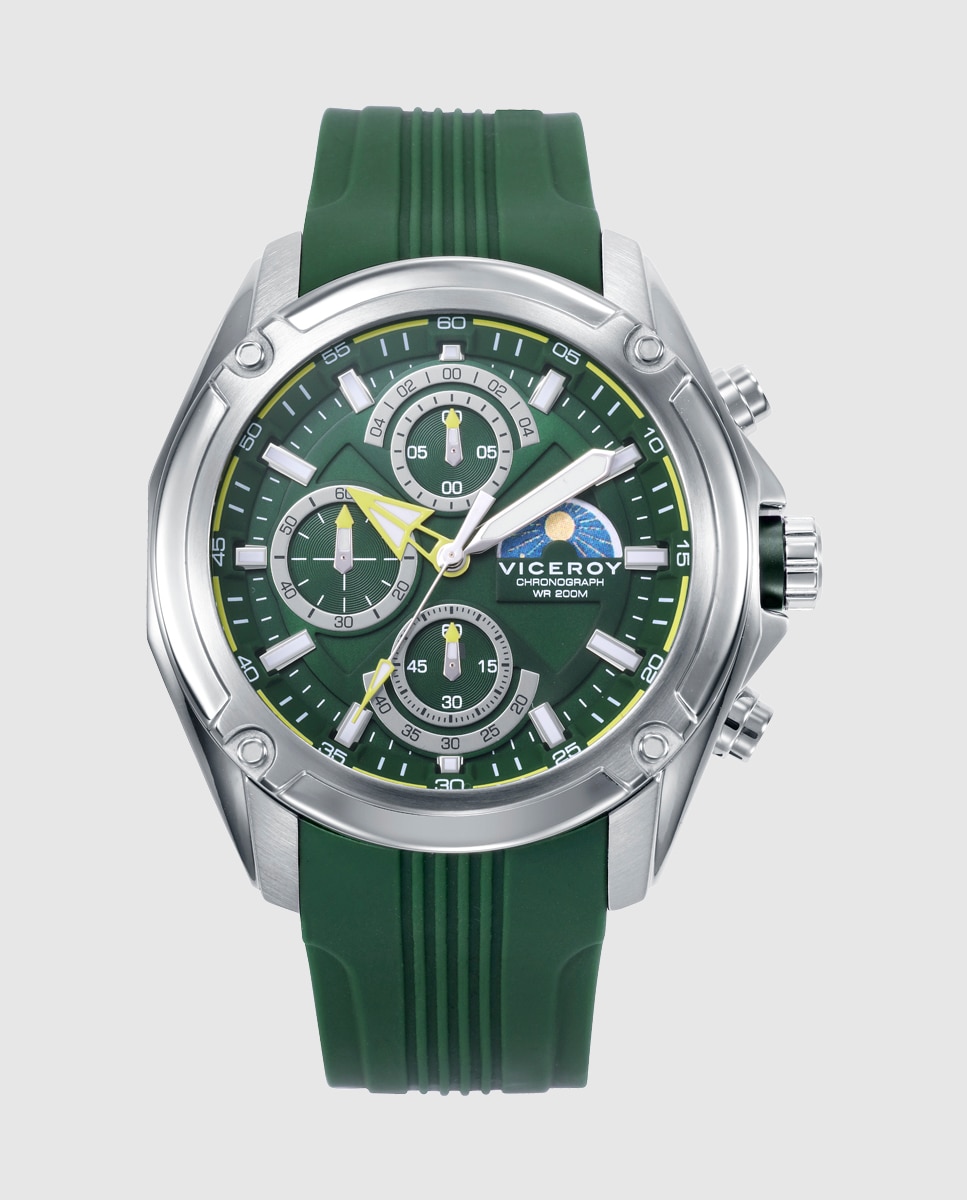 Reloj analógico de hombre Heat con caja de acero y correa de silicona verde