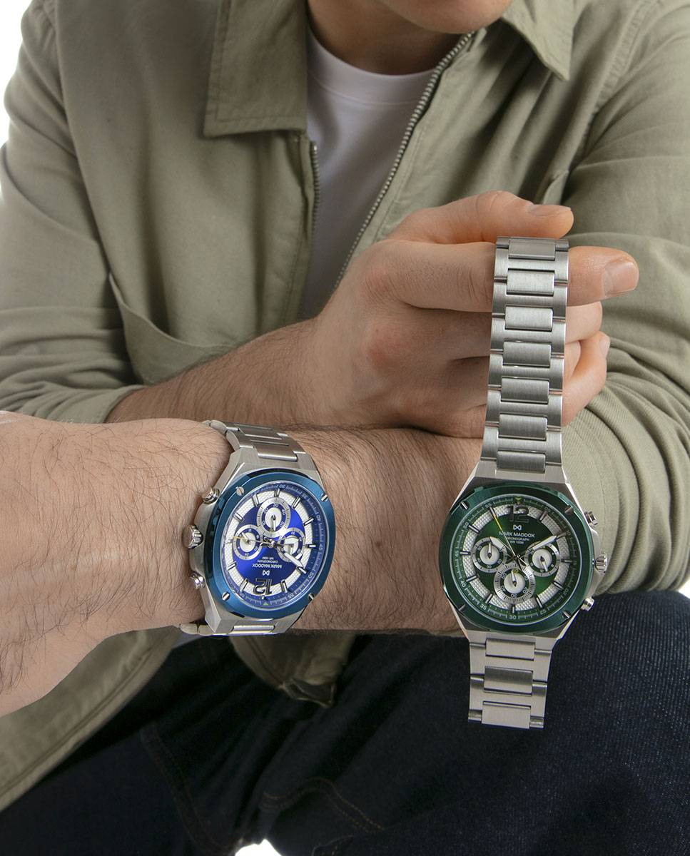 Reloj analógico de hombre con caja bitono de acero e ip azul y