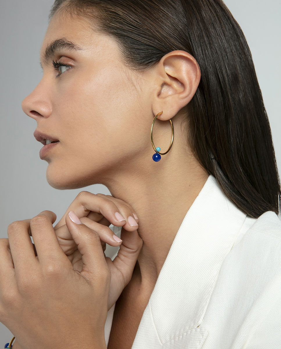 Pendientes de mujer de acero ip dorado aro con piedras - Viceroy - Azul Azul-2