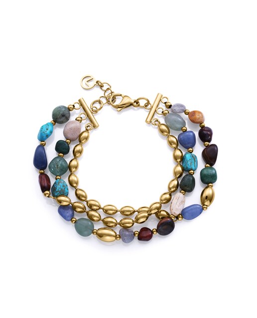 Imagen 0 de Pulsera de mujer de acero Ip dorado múltiple con piedras naturales