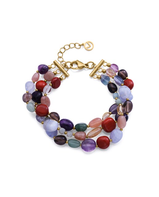 Imagen 0 de Pulsera de mujer de acero Ip dorado múltiple con piedras naturales