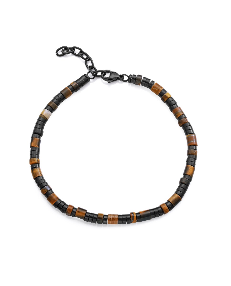 Pulsera de hombre de acero Ip negro con piedras naturales Multicolor-1