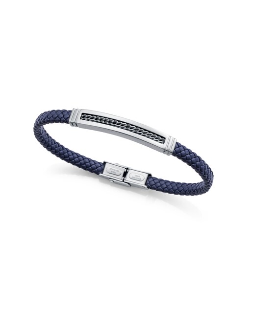 Imagen 0 de Pulsera de hombre de acero y piel azul