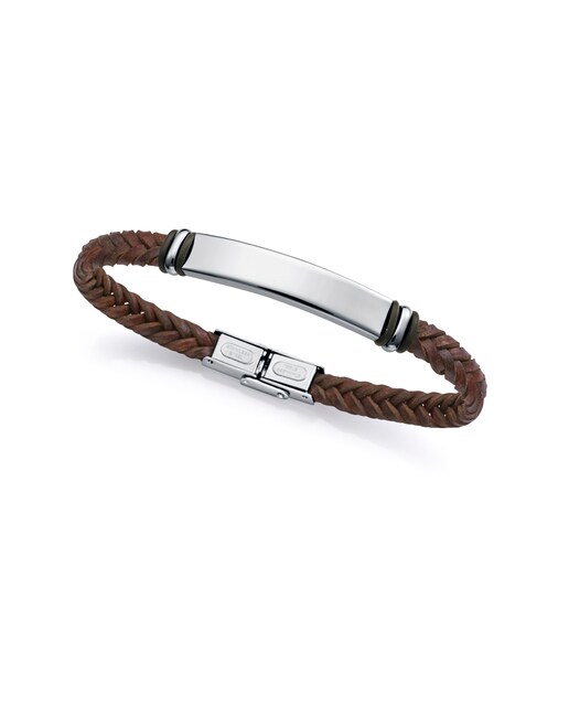 Imagen 0 de Pulsera de hombre de acero y piel marrón