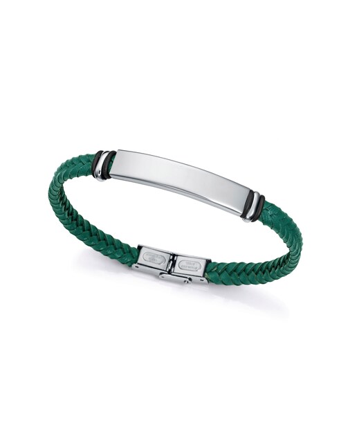 Imagen 0 de Pulsera de hombre de acero y piel verde