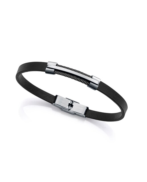 Imagen 0 de Pulsera de hombre de acero y piel negra
