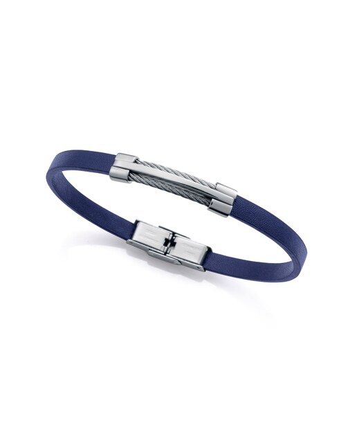 Imagen 0 de Pulsera de hombre de acero y piel azul