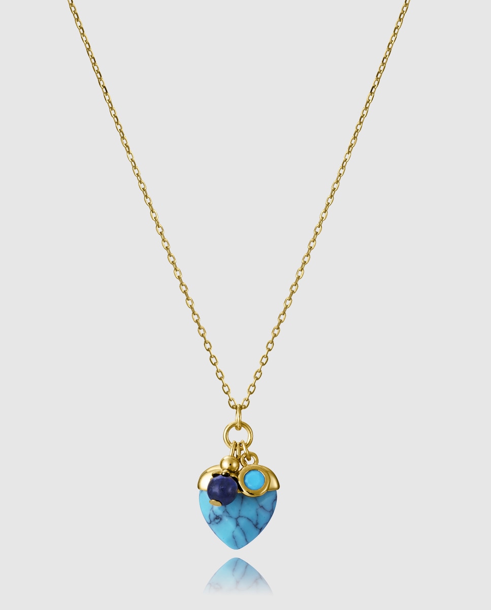 Imagen 0 de Cadena con colgante de plata de primera ley con baño de oro, colgante con piedras Azul Turquesa