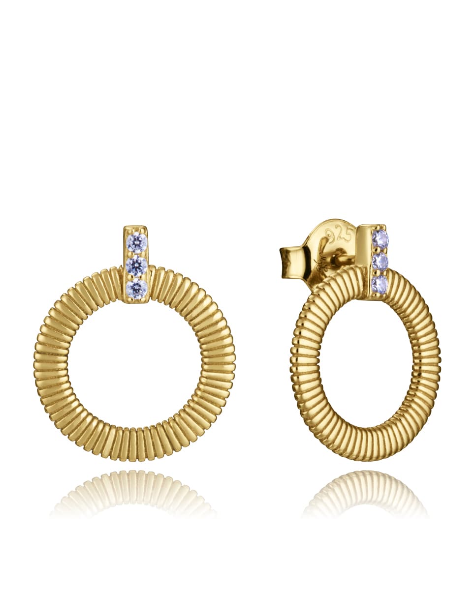 Pendientes de plata de primera ley con baño de oro con fila de