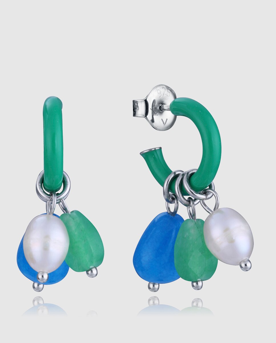 Pendientes de plata de primera ley con baño de rodio, aro con esmalte y piedras - Viceroy - Multicolor Multicolor-1