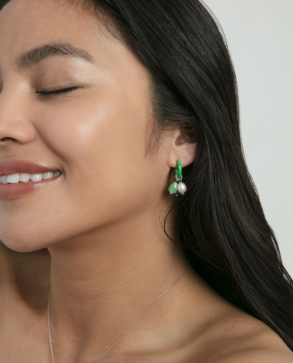 Pendientes de plata de primera ley con baño de rodio, aro con esmalte y piedras - Viceroy - Multicolor Multicolor-2