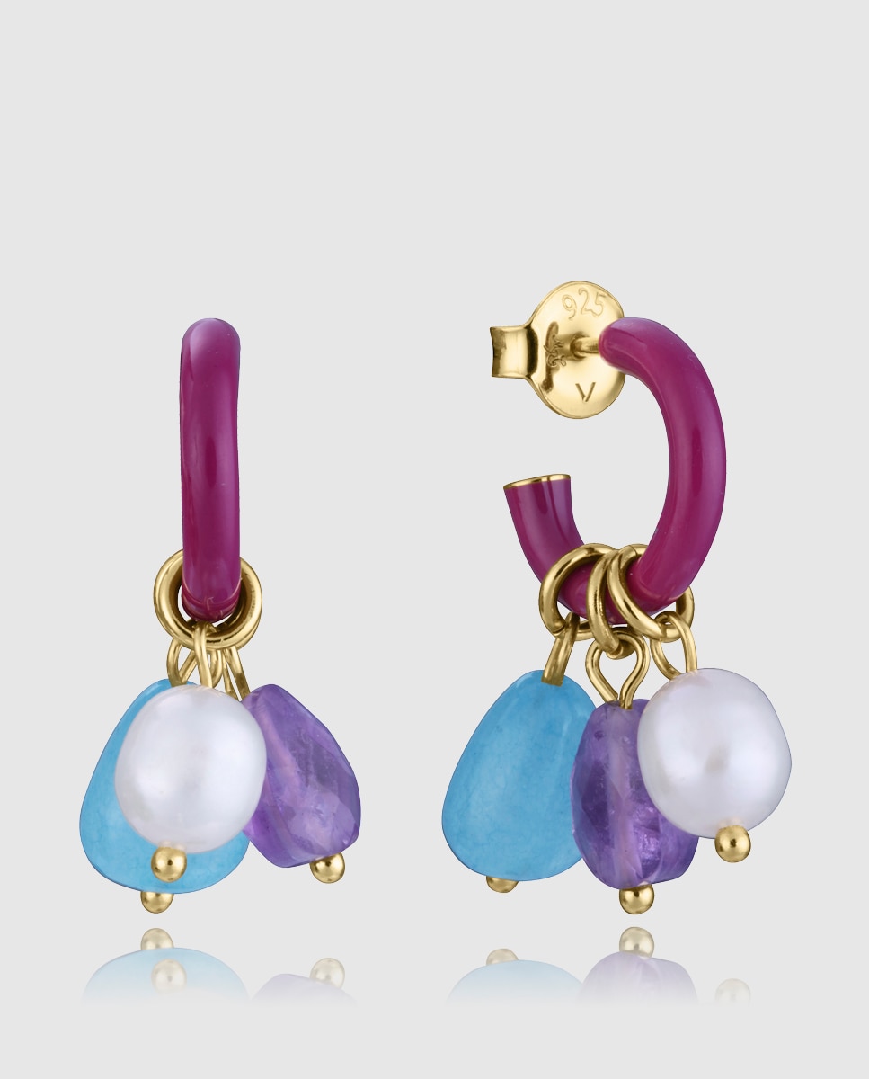 Pendientes de plata de primera ley con baño de oro, aro con esmalte y piedras - Viceroy - Multicolor Multicolor-1