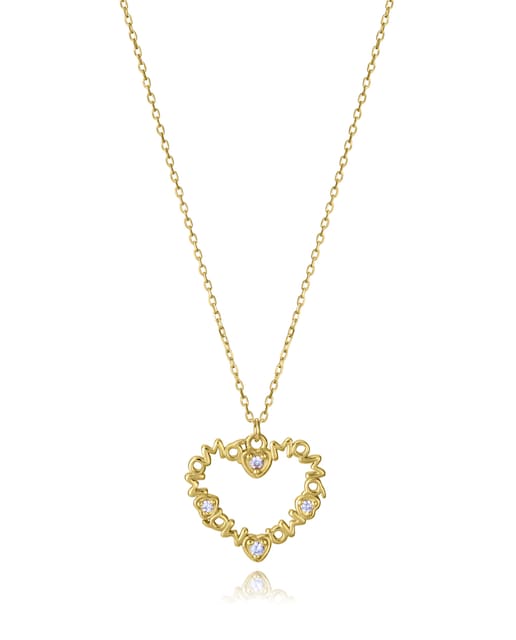 Imagen 0 de Collar de plata de primera ley con baño de oro con forma de corazón "Mamá