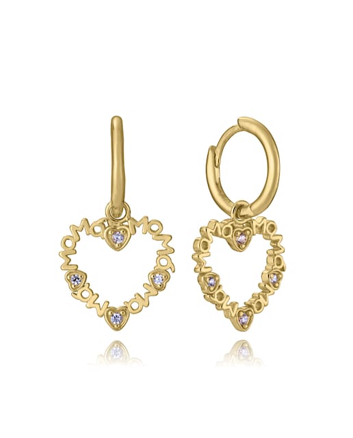 Imagen 0 de Pendientes de plata de primera ley con baño de oro con forma de corazón "Mamá