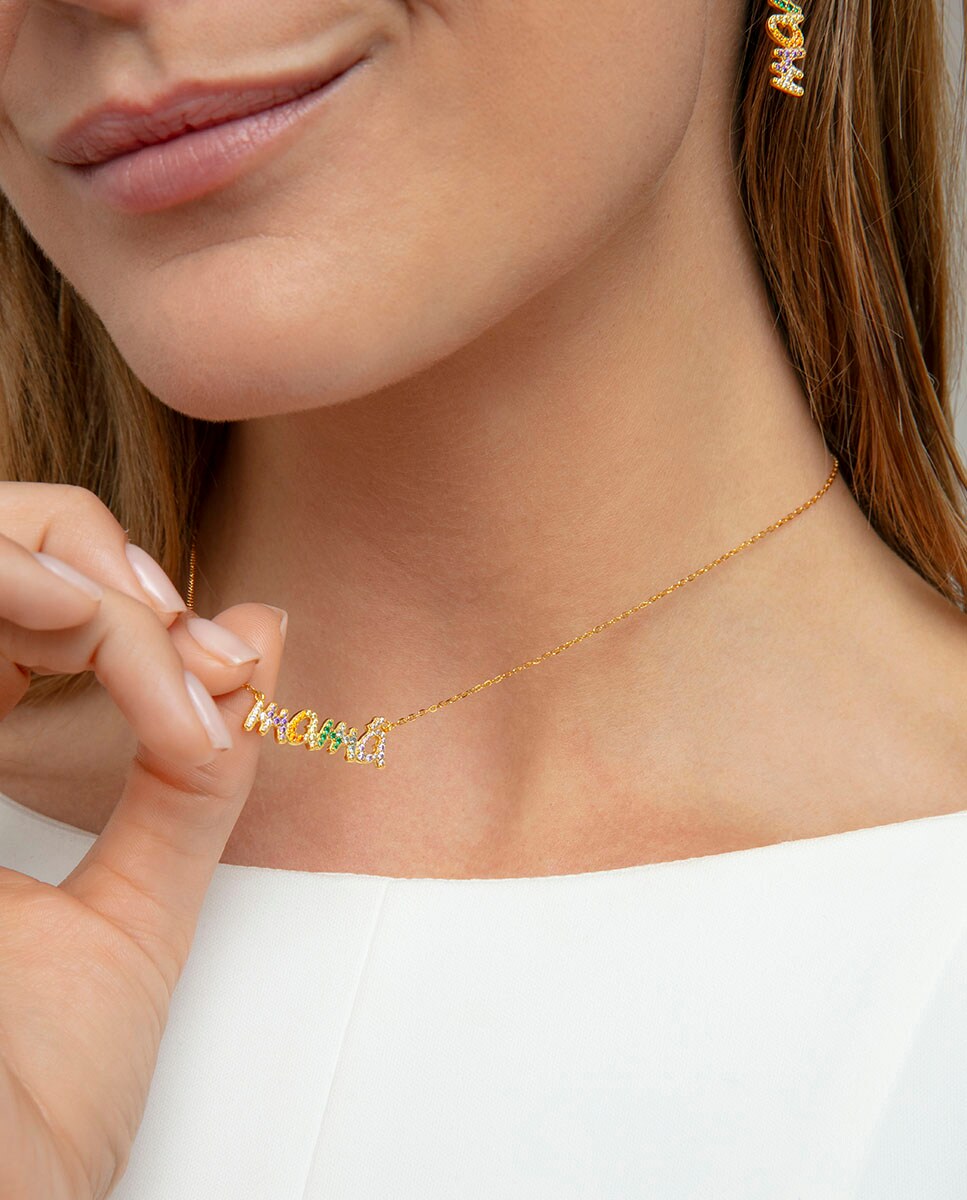 Collar de plata de primera ley con baño de oro "Mamá Multicolor-2