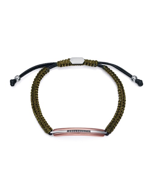 Imagen 0 de Pulsera de hombre de acero Ip rosa con cordon verde y circonitas