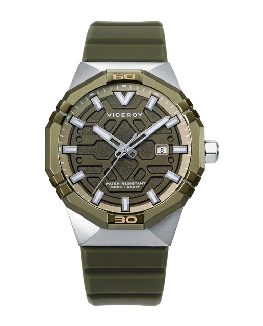 Imagen 0 de Reloj de hombre con caja bitono de acero e Ip verde  y correa de silicona verde