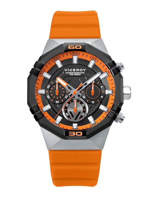 Imagen 0 de Reloj de hombre con caja bitono de acero e Ip negro  y correa de silicona naranja