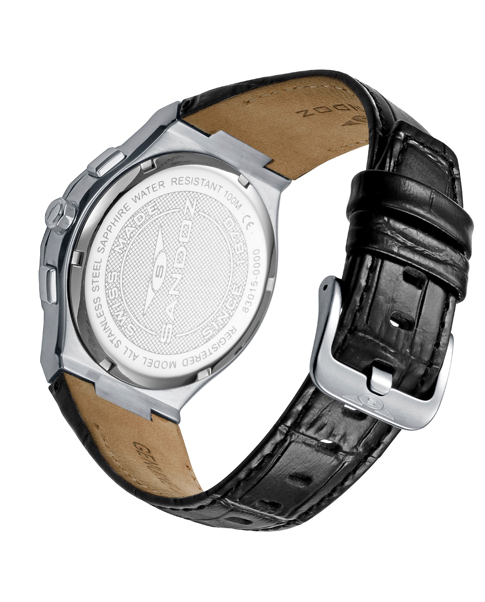 Reloj de hombre con caja de acero y correa de piel negra - Sandoz - Negro Negro-2