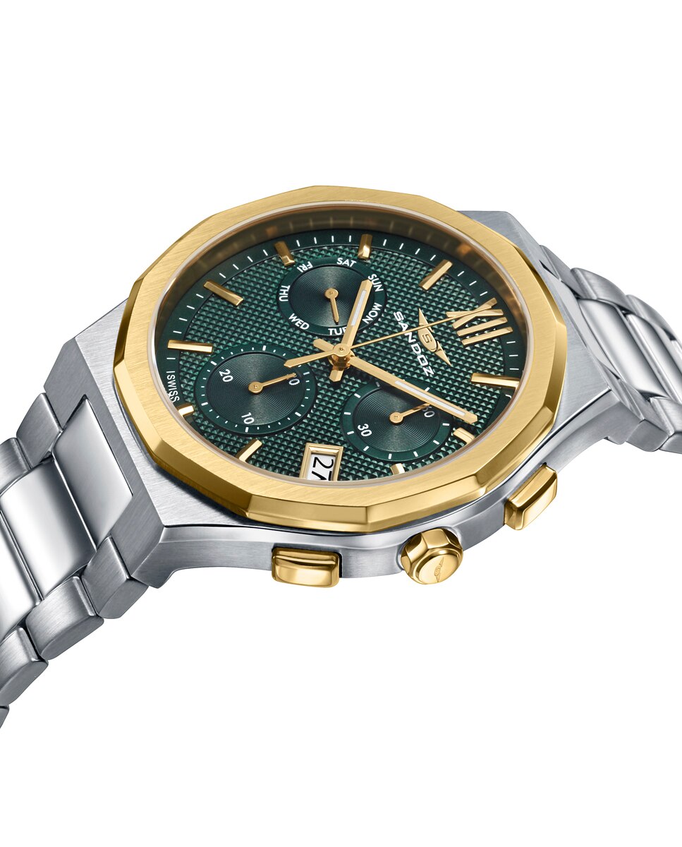 Reloj de hombre con caja bitono de acero e ip dorado y brazalete de acero - Sandoz - Plateado Plateado-3