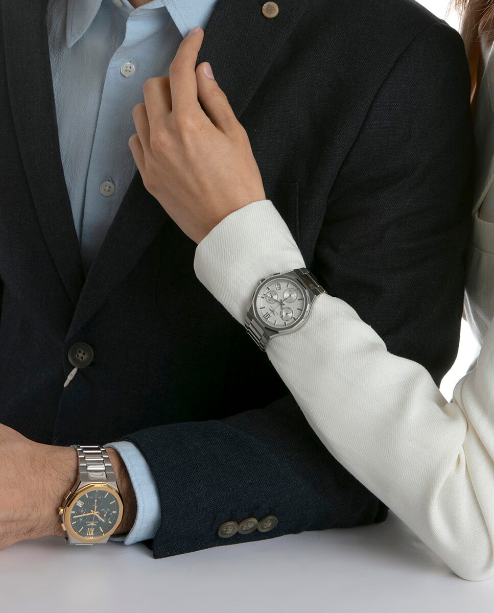 Reloj de hombre con caja bitono de acero e ip dorado y brazalete de acero - Sandoz - Plateado Plateado-5