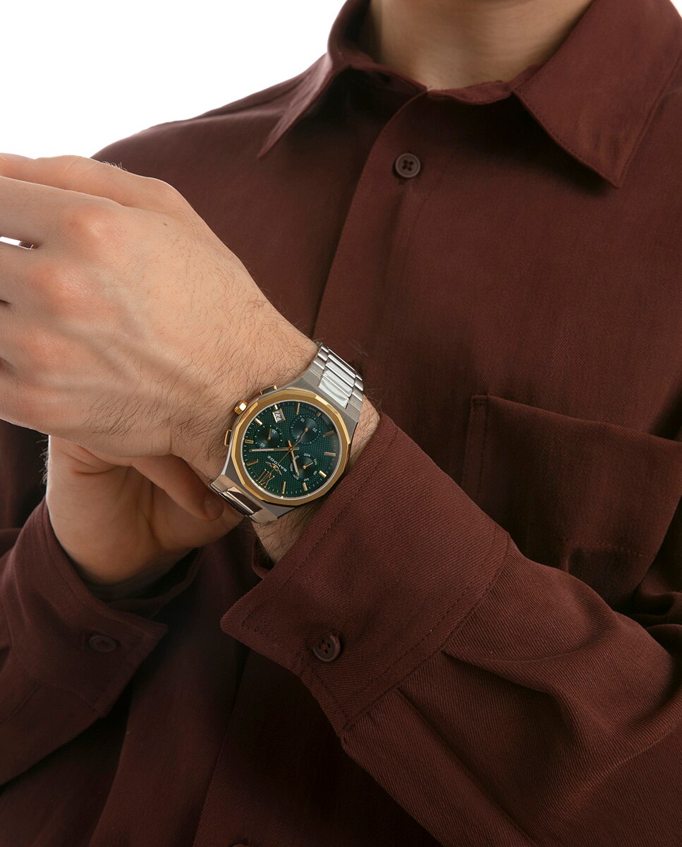 Reloj de hombre con caja bitono de acero e ip dorado y brazalete de acero - Sandoz - Plateado Plateado-7