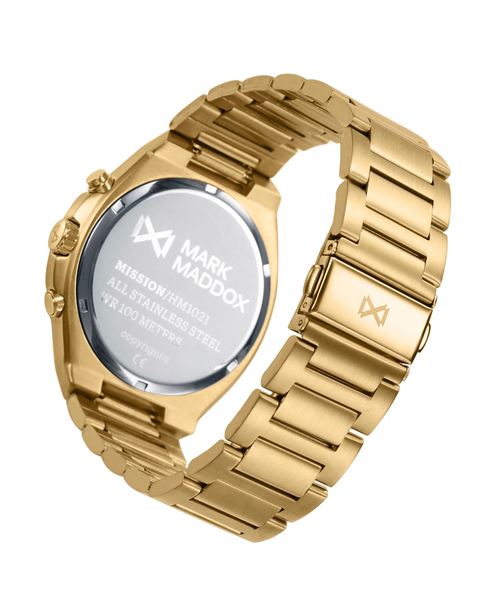 Reloj de hombre caja de acero con bisel de ceramica azul y brazalete de acero Dorado Sandoz Dorado-2